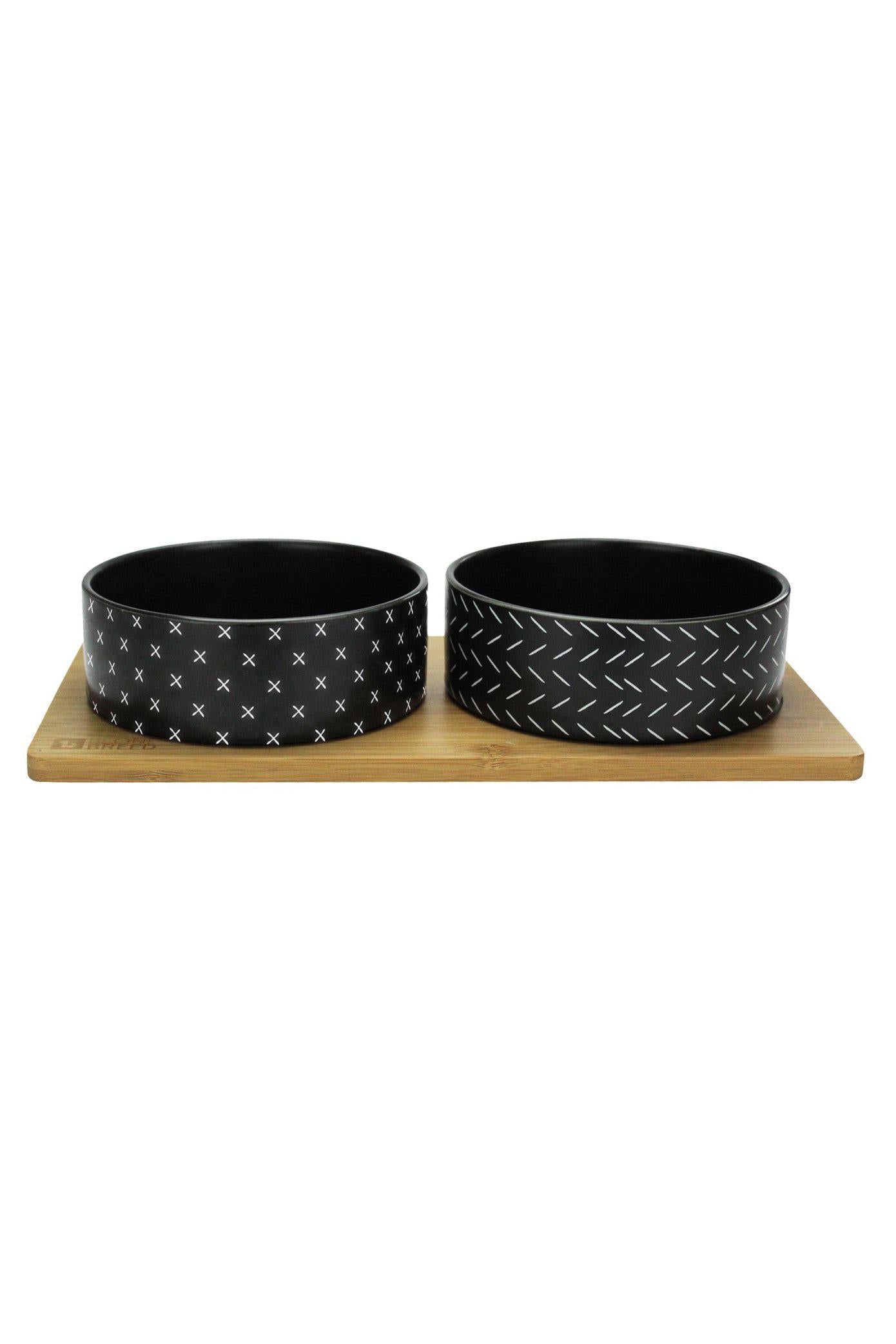 BeOneBreed Bamboo Tray with Black Dog Bowls